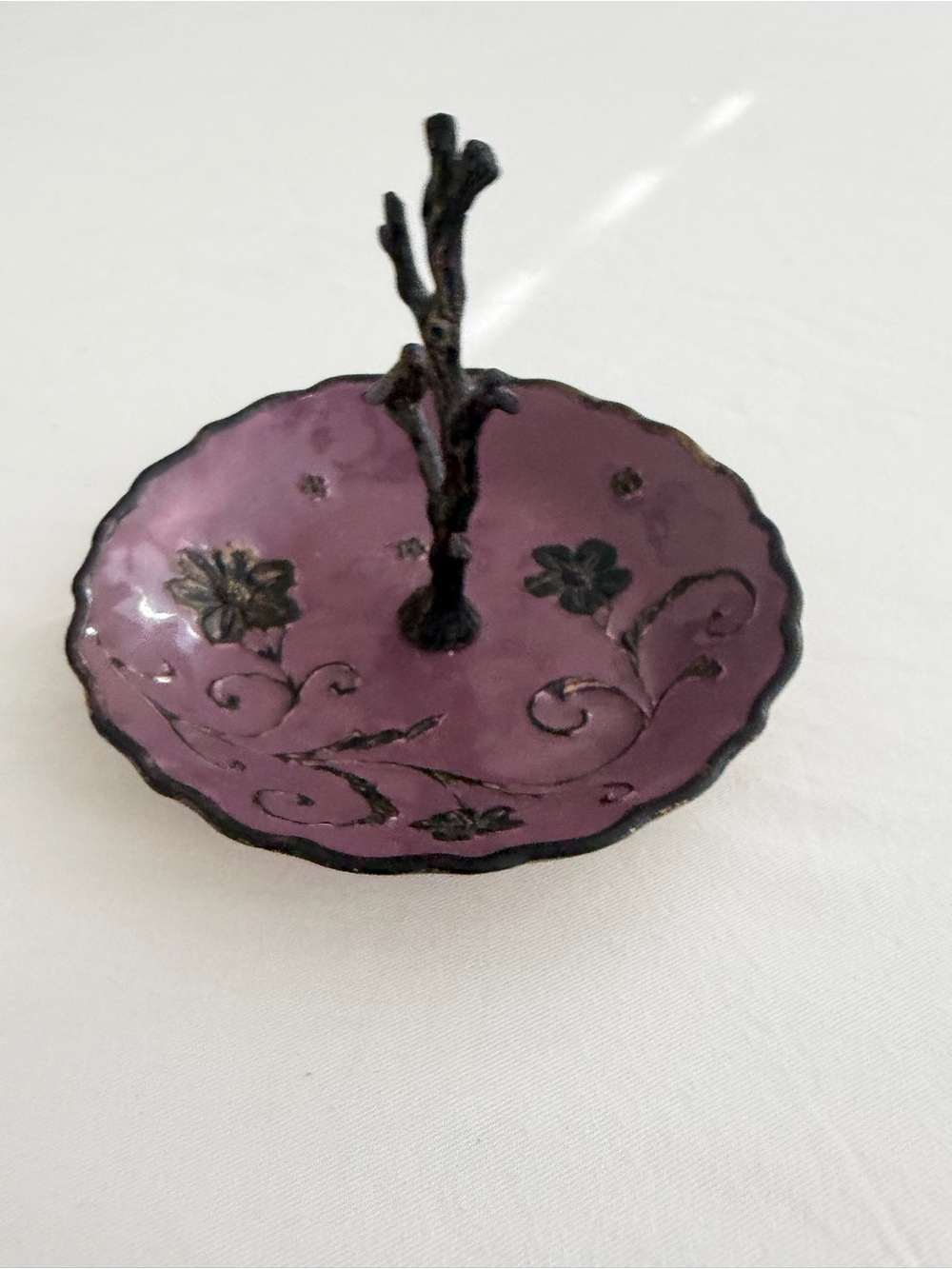 Cynthia Rowley Purple Enamel Bird & Branch Jewelry Tray